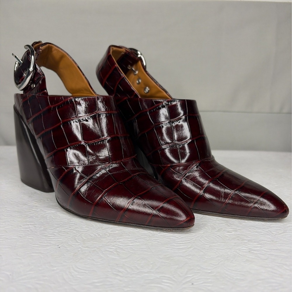 Chloe‎ Burgundy Mock Croc Embossed Leather Slingback Mules Size 38 Block Heel - Picture 3 of 9